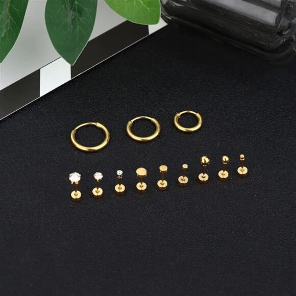 Small Tiny Stud Flat Back Earring Hypoallergenic Gold Studs 14K Stainless Steel - Picture 3 of 7